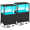 Set of 2 Nightstands with LED RGB Lights and Charging Stations - Black Variation