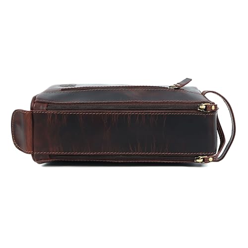 Toiletry Bag | Leather Dopp Kit for Men & Women ? Water-Resistant, Durable & Stylish ? Travel Organizer with Multiple Compartments | Grooming Essentials, Shaving & Makeup Pouch (Brown)