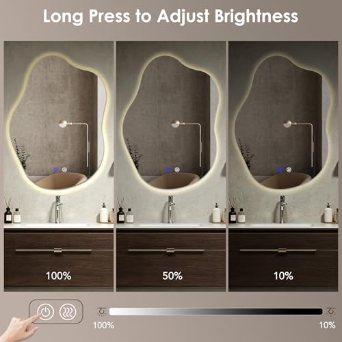 Irregular Cloud-Shaped Backlit LED Bathroom Mirror 30" x 20" - Dimmable, Anti-Fog