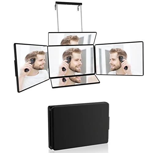 5 Way Mirror for Self Hair Cutting & Shaving, 360 Makeup Mirror with Height Adjustment for Braiding & Styling (Black)