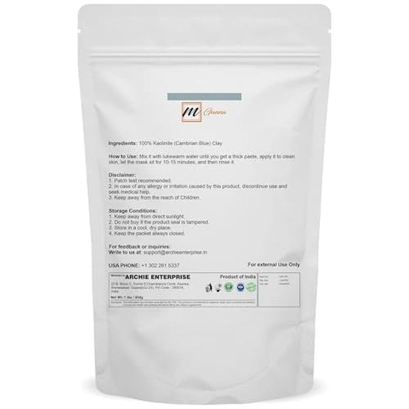 Cambrian Blue Clay 1lbs / 454g for Facial Masks, Creams, Body Wraps, Soft Peels and Scrubs, and Soap Making