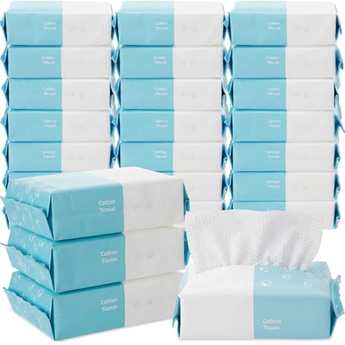 Riakrum 24 Pack Disposable Towelettes Face Towel Bulk Cotton Face Tissues Soft Facial Tissue Dry Wet Use for Sensitive Skin Care Makeup Removing Surface Cleaning (1200 Counts)