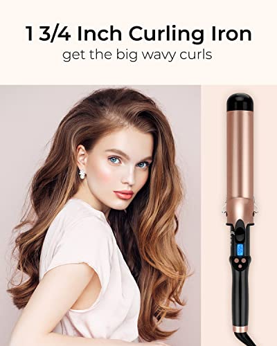 IKV 1 3/4 Inch Large Curling Iron with Long Barrel for Long Hair, Fast Heating