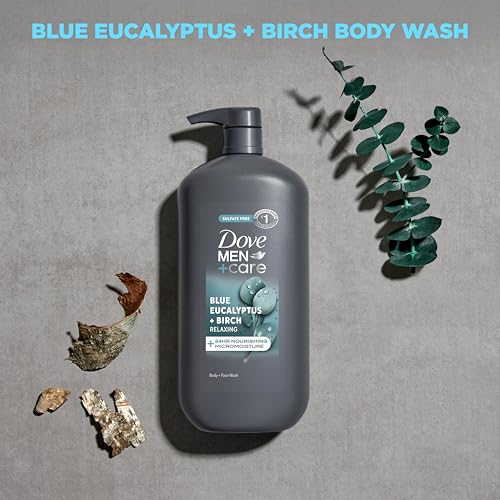 Dove Men+Care Relaxing Blue Eucalyptus + Birch Body and Face Wash with 24-Hour Nourishing Micromoisture Technology Body Wash for Men 30 oz