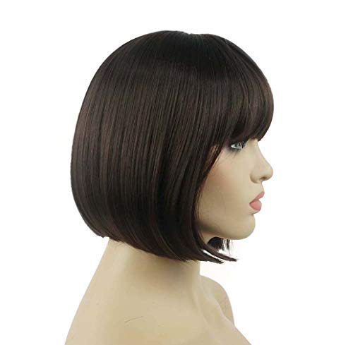 Lydell Chestnut Brown 8" Short Bob Wig with Center Part, Heat-Resistant Synthetic