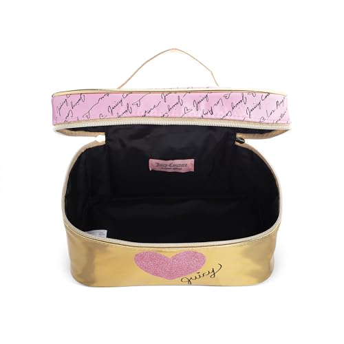 Gold Pink Makeup Bag with Shiny Finish - Travel Organizer for Cosmetics