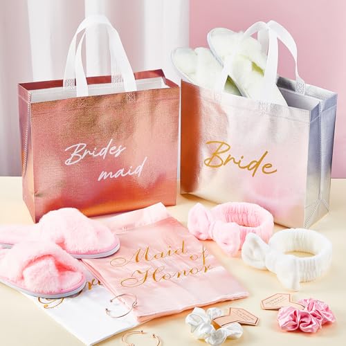Bride and Bridesmaids Robes Set with Slippers & Accessories - White, Pink - 6