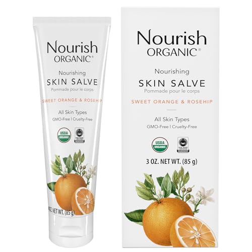 Nourish Organic Skin Salve, Sweet Orange & Rosehip ? Nourishing Body Lotion with Coconut Oil, Shea Butter & Cocoa Butter, 3.7 Oz + Washable Cotton Round.