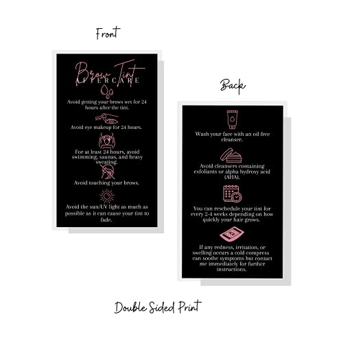 Boutique Marketing LLC Brow Tint Aftercare Card | 50 Pack | 2x3.5¡± inch Business Cards | Matte Black with Rosey Pink Design
