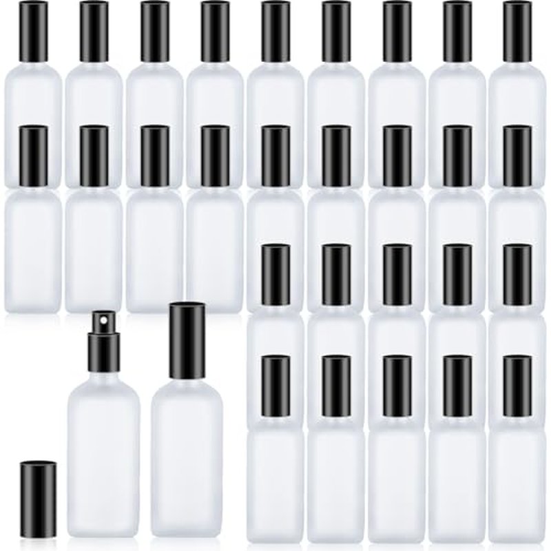 30 Pcs Glass Spray Bottle, 3.4 oz/100 ml Perfume Empty Bottles,Frosted Glass Spray Bottles, Clear Bottle with Black Fine Mist Sprayer,Refillable Container for Perfume Face Body Travel(Black)