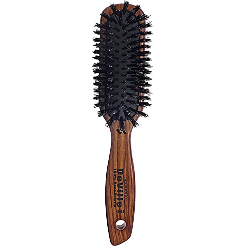Spornette Deville Hair Brush #343 - Boar Bristle, Wooden Handle, Cushioned Smoothing Brush for Shine & Styling