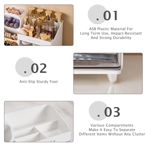 Makeup Organizer for Vanity with Brush Holder, Countertop Makeup organizer with Drawers for Skincare, Cosmetics, Perfumes, Eyeshadow Palettes, Spacious Cosmetic storage organizer