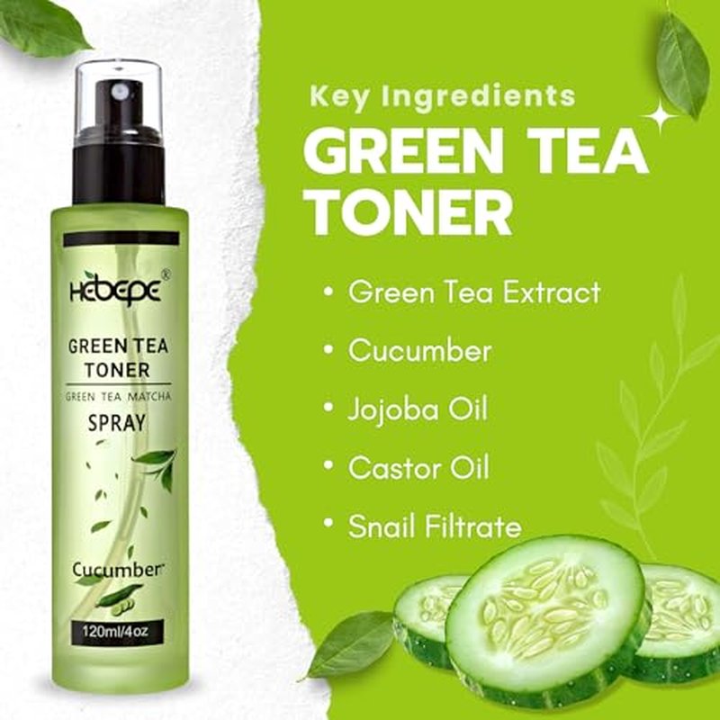 Green Tea Face Mist with Cucumber, Matcha Facial Toner Spray Hyaluronic Acid for All Skin, Hydrating Soothing Reduces Redness Cooling After-Sun for Women Men, Alcohol-Free