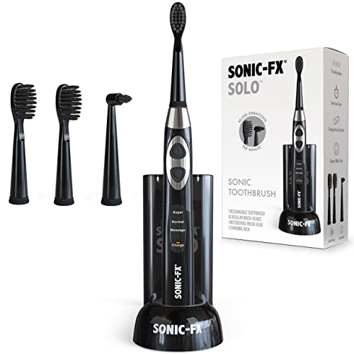Sonic-FX Solo Electric Toothbrush 3 Pack with Auto-Timer & 2 Brush Heads - Black