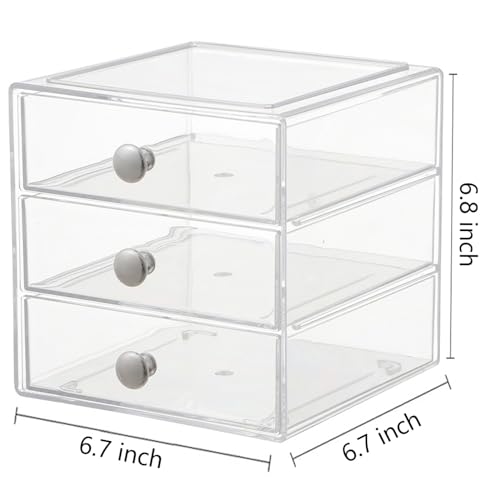 Makeup Drawer Organizer Box with 3 Acrylic Drawers - Silver Handle