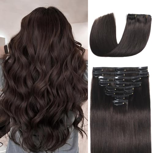 Dark Brown 14 Inch Human Hair Clip-In Extensions 80g Seamless Double Weft