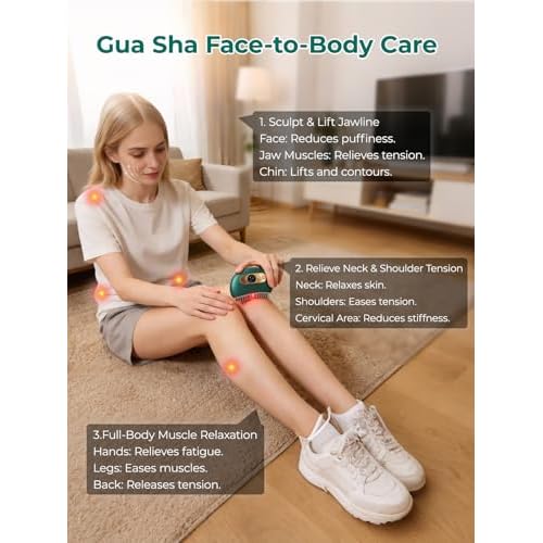 Gua Sha Facial Brush with Microcurrent, Red Light, Heat & Vibration for Sculpting, Double Chin Reduction, Lymphatic Drainage & Skin Rejuvenation