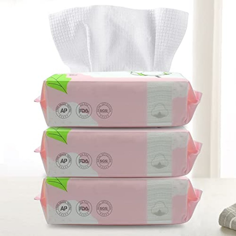 Disposable Face Towel Dry Wipes, 100% Cotton Facial Tissue, Lint Free Facial Cleansing Towels, Super Absorbent Dry and Wet Use for Makeup Removing, Sensitive/Baby Skin (3 Pack-180 Count)