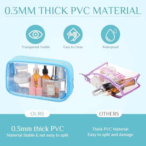 Large Clear Makeup Bag with Frame - Blue Green 9.5x5.1x2.8 Inch DIY Cosmetic Organizer