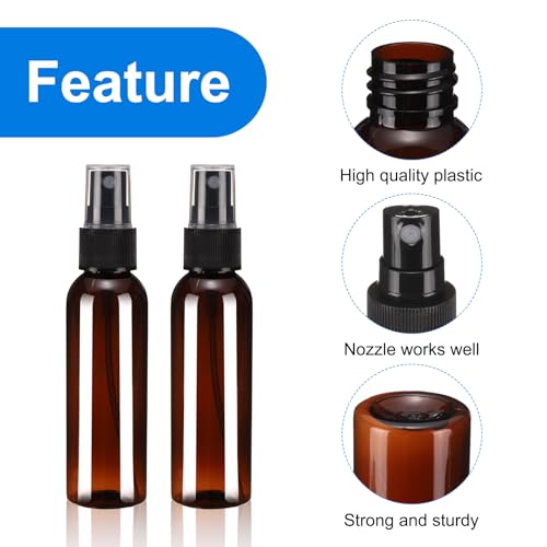 uxcell 10 Pack Spray Bottles, 2Oz/60ML Reusable Clear Empty Mist Plastic Mini Travel Bottle Set,Small Refillable Liquid Containers for Household Use, Essential Oil, Cleaning (Brown Black)