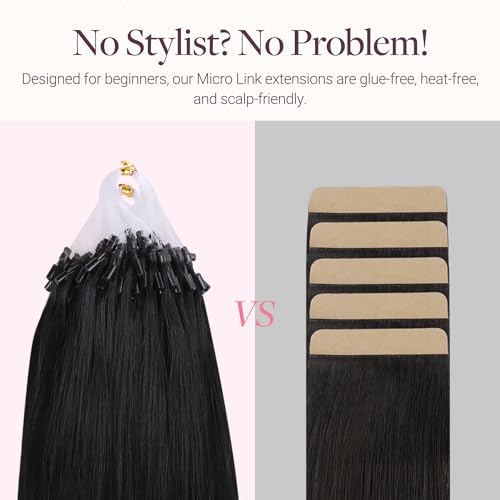 Micro Link Hair Extensions 18 Inch Black Reusable Human Hair - 50g