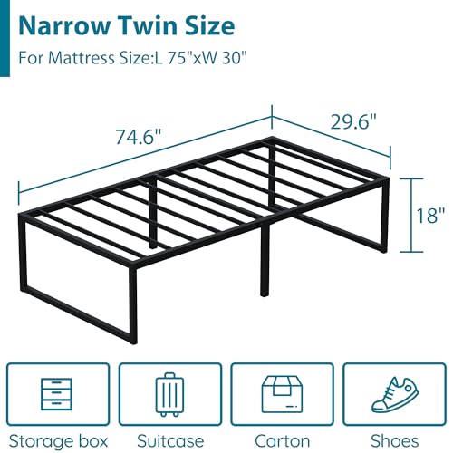 Narrow Twin Bed Frame 18 Inch Heavy Duty Metal Platform No Box Spring Black - Variation of THIS listing