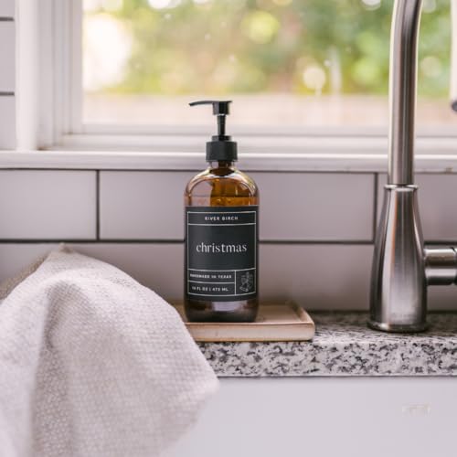 River Birch Christmas Scented Natural Hand Soap with Amber Dispenser - Moisturizing & Vegan, 16 Fl Oz