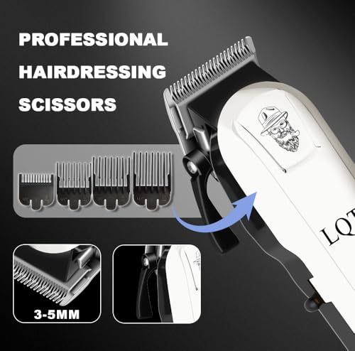 LQT White Cordless Men Hair Clippers & Trimmer Set - 3 pcs Professional Grooming Kit