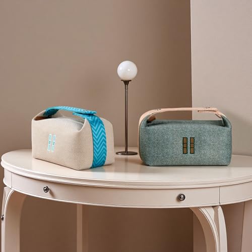 Travel Makeup Bag for Women - Beige Hanging Cosmetic Organizer, Canvas Travel Storage