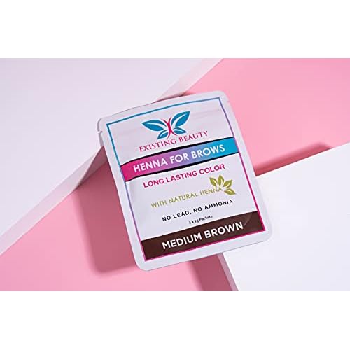 Medium Brown Eyebrow Henna Tint for Eyebrow Color- Professional Henna Brow Kit Including Use Instructions and Mixing Bowl 3x 1g Packets Brow Dye by Existing Beauty