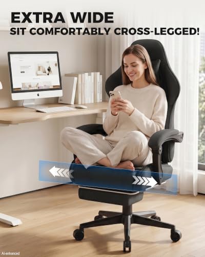 Gaming Chair with Footrest & Pocket Spring Cushion - Black - 90°-155° Recline, Adjustable Height, Lumbar Support
