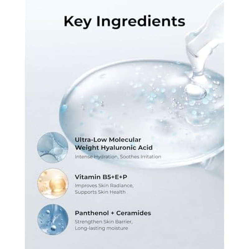 BOM Hyaluronic Acid Moisturizing Serum 1.69 fl oz, Lightweight Vegan Facial Serum with Moisture Capsules and Vitamins, Deep 20 Layer Hydration, Face Plumping, Hypoallergenic, Dry Skin Korean Skincare