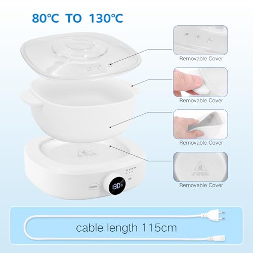 Wax Warmer for Hair Removal, Adjustable Temperature, Digital Display Professional Hot Wax Warmer Pot with Silicone Bowl, Timer setting£¬white
