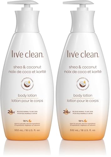 Live Clean Shea & Coconut Moisturizing Body Lotion Pack of 2, 18 Fl Oz - Hypoallergenic & Vegan
