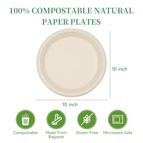 RACETOP 10 Inch Compostable Paper Plates - Brown, 500 Pack