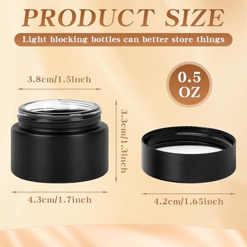 0.5 oz Glass Jars with Lids, Small Empty Cosmetic Jars with Inner Liners, Frosted Finish Sample Containers for Lip Balm, Ointments, Salves, Creams, Candle Making (48 Pack, Black Frosted)
