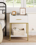 Masupu White Nightstand with Charging Station, 3-Tier Bedside Table with Drawer & Shelf