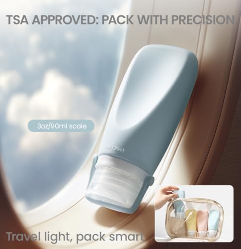 Travel Silicone Bottles - Leak-Proof TSA Approved 6-Pack, 2oz - Blue, Yellow, Pink, Green, Gray