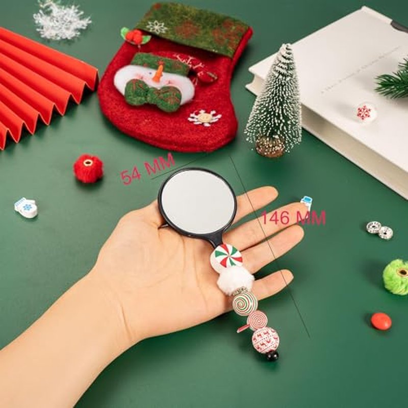 10 Pack Beadable Combs DIY with 10 Pack Beadable Handheld Mirrors Set Plastic Rat Tail Hand Handle for Crafts Portable Cute Travel Makeup Mirror Round, Colorful