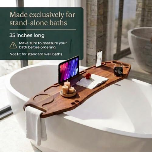 Premium Acacia Bathtub Tray 35in x 10in | Freestanding, Waterproof, Non-Toxic