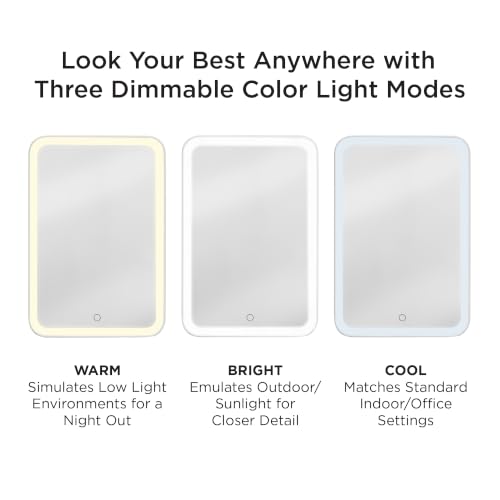 iHome Travel Makeup Mirror with Light, Adjustable Stand, 5x8 Distortion-Free