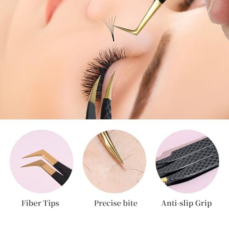 Lash Tweezers for Eyelash Extensions,Precision Fiber Tip for Volume Eyelash Extensions,Lash Extension Tweezers for Easy Application and Removal-A01+04+09