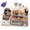 Large Makeup Organizer with 27 Brush Slots and Drawer Storage