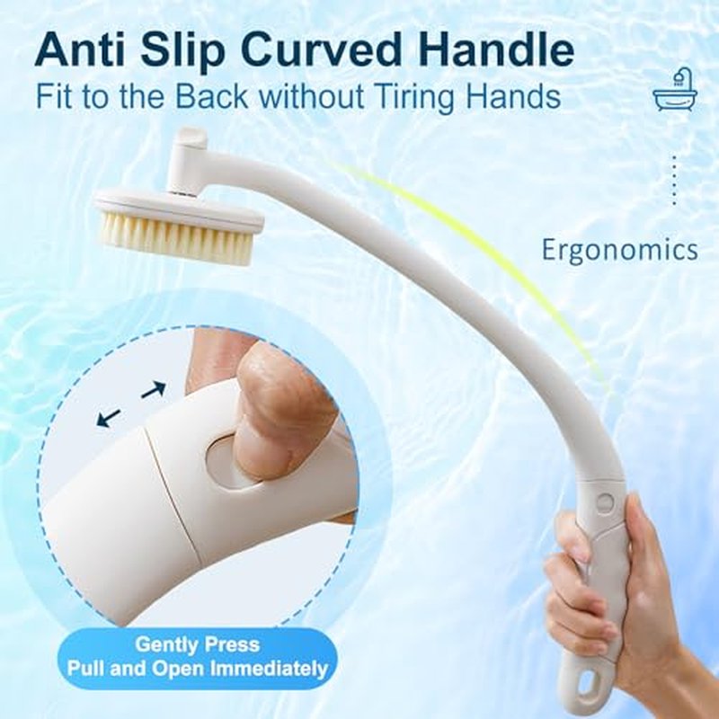 Celestite 20¡± Long Handle Shower Brush for Body, Back Scrubber for Shower with 3 Pcs Brush Heads, Exfoliation and Improved Skin Health Suitable for Women, Men, Elderly (White)