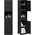 Tall Bathroom Storage Cabinet - Narrow Slim Black Cabinet with Drawers & Shelves - Corner Unit