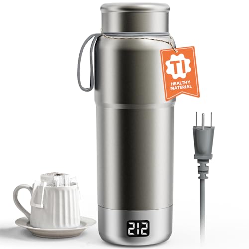 Titanium Travel Kettle 380ML with Temp Control & Fast Boil - Leak-Proof, Dual Voltage