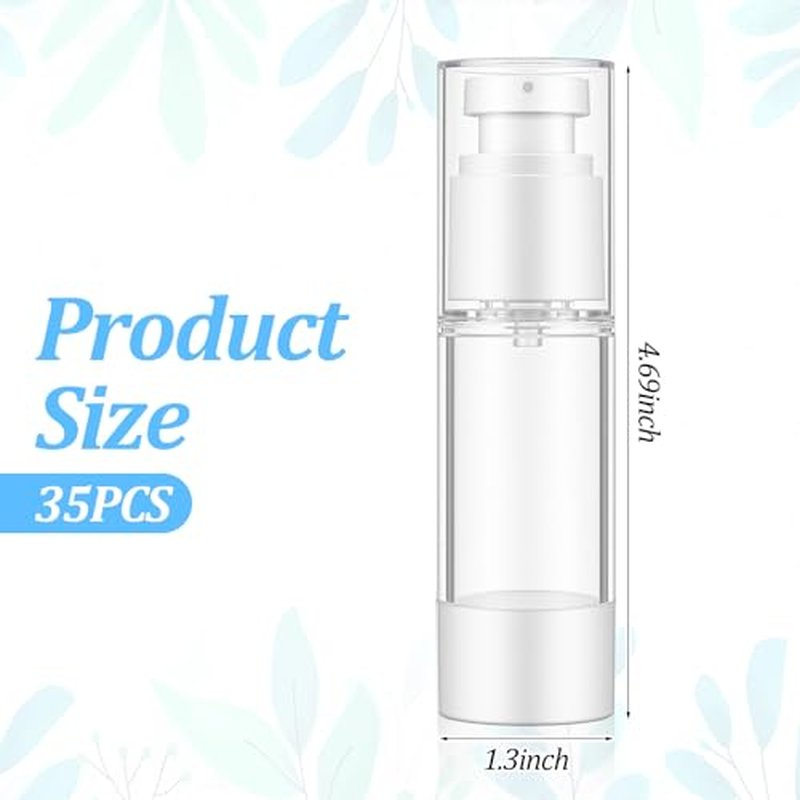 35 Pcs Clear Airless Pump Bottles Refillable Cosmetic Travel Size Dispenser Vacuum Plastic Travel Bottles Empty Lotion Pump Dispenser Liquid Toiletry Container