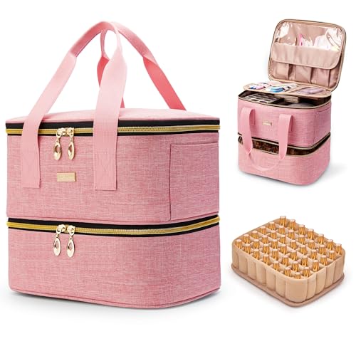 Nail Polish Organizer Case Pink 01 - Holds 42 Bottles & Nail Tech Supplies