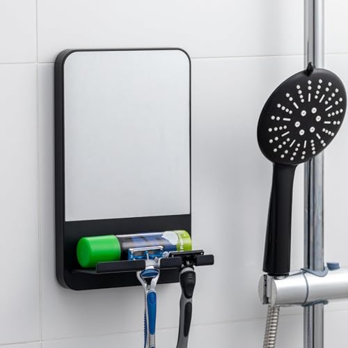 TAILI Shower Mirror Fogless for Shaving Suction Cup, Shaving Mirror with Razor Holder Hook, Anti Fog Mirror for Shower, Removable, Bathroom & Shower Accessories, Black