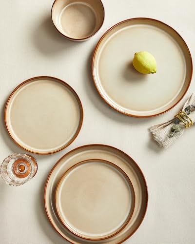 Ceramic Dinnerware Set for 6 - 18 Pieces, Plates & Bowls, Hand-Glazed